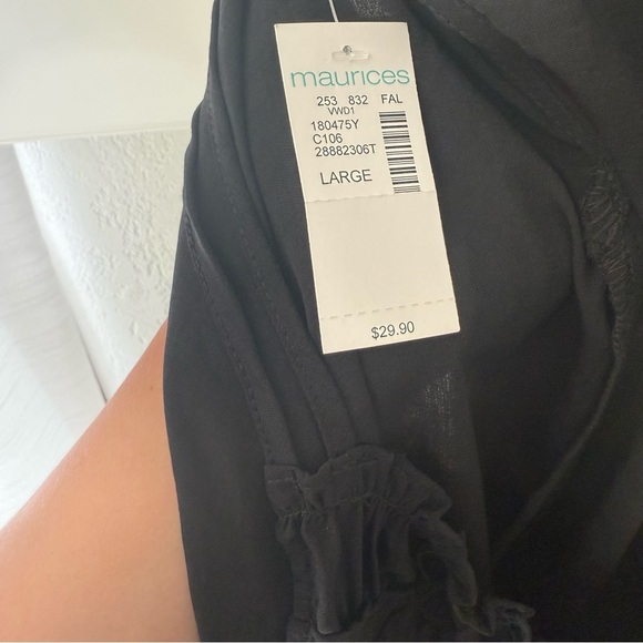 NWT Maurice’s Black Blouse women’s Size L ruffle neckline tie back - Picture 10 of 11